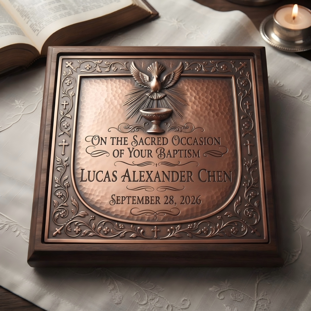 Custom Brass Baptism Plaque, Personalized Christening Wall Art & Sacred Heirloom Gift