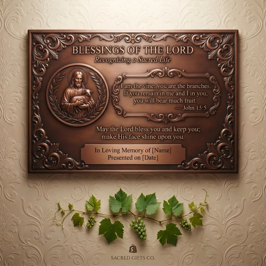Custom Brass Memorial Plaque, Personalized Jesus & Bible Verse Wall Art & Sympathy Gift