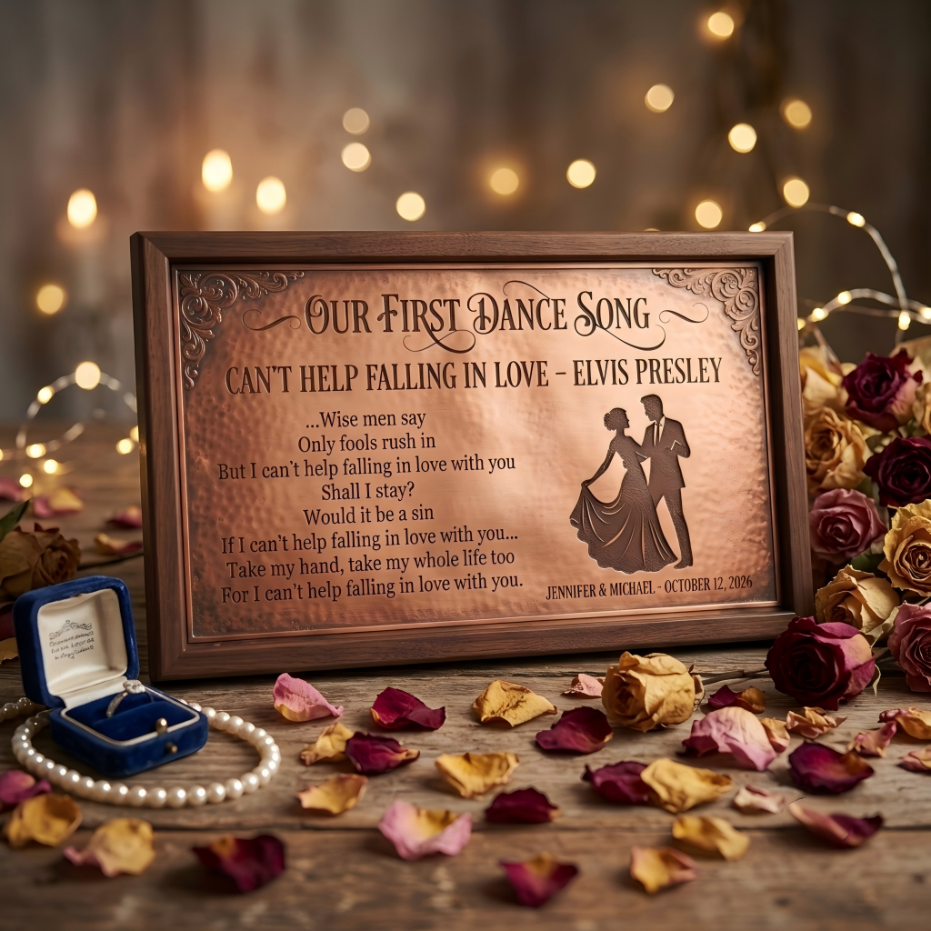 Custom Brass First Dance Song Plaque, Personalized Wedding Song Lyrics Art & Heirloom Gift