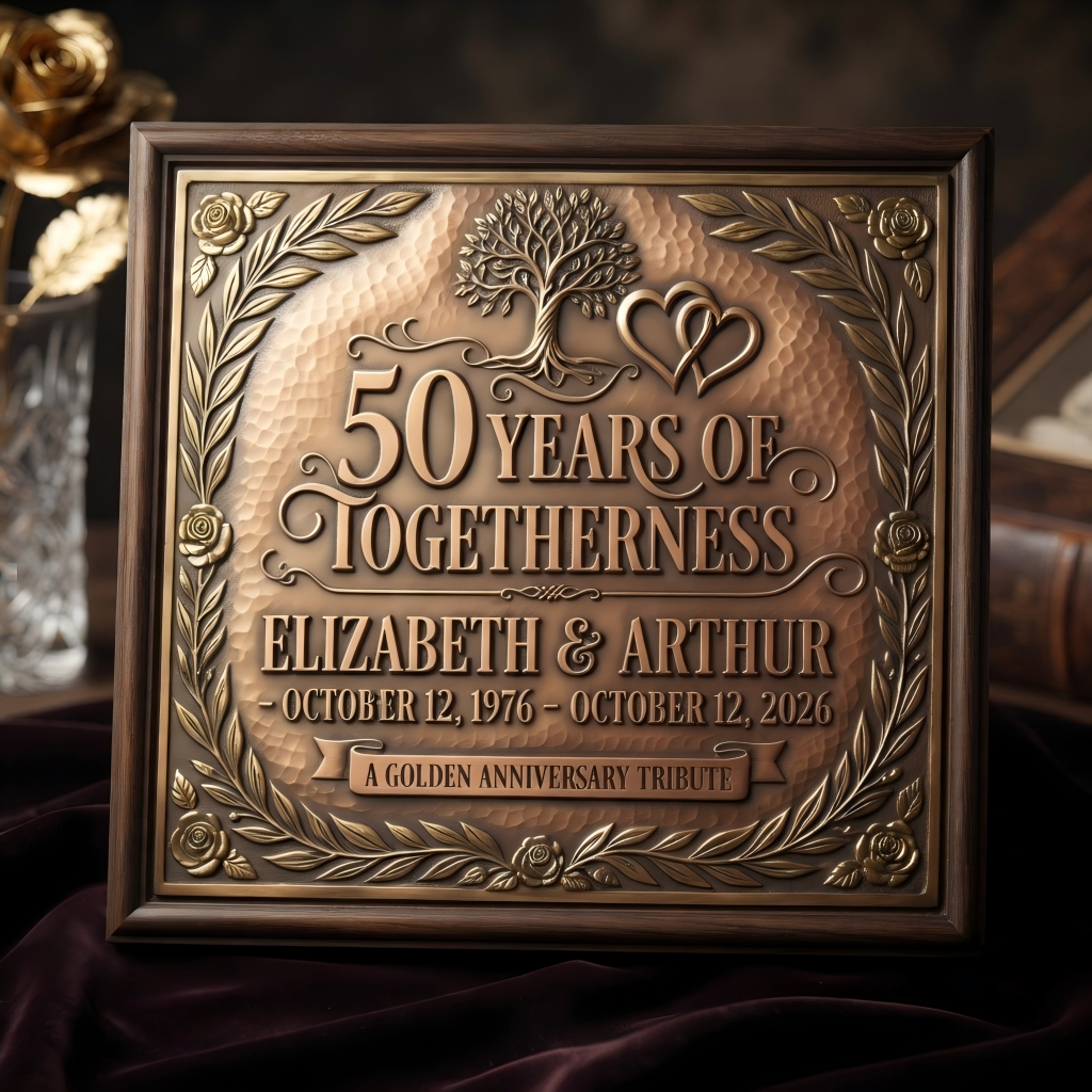 Custom Brass 50th Anniversary Plaque, Personalized Golden Anniversary Wall Art & Heirloom Gift