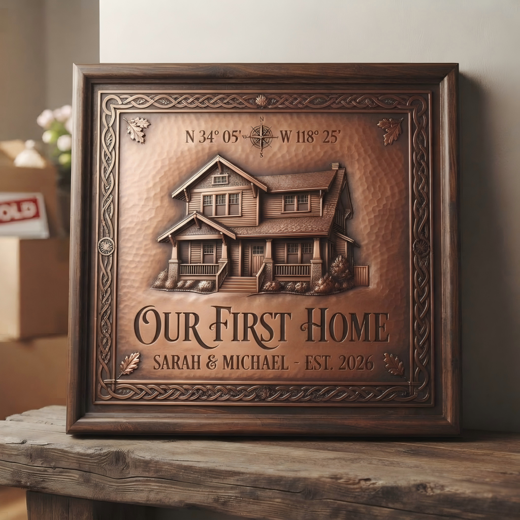 Custom Brass "Our First Home" Plaque, Personalized Housewarming Wall Art & Heirloom Gift